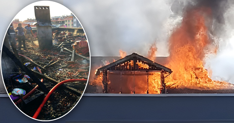 Samsun'da çatı katı alev alev yandı
