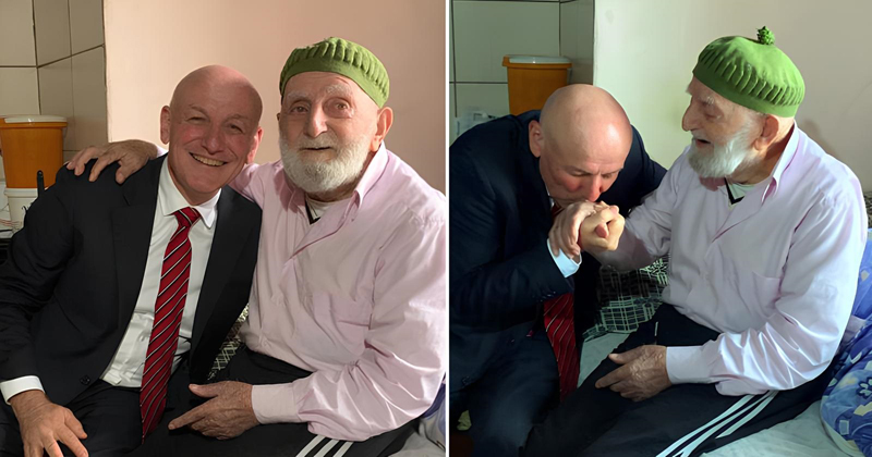 Şenol Kul 103 yaşındaki Hüseyin dedenin elini öpüp hayır duasını aldı