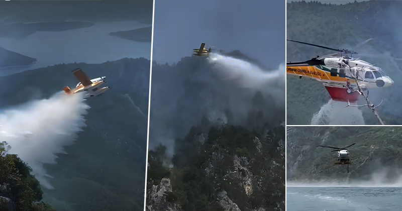 Vezirköprü Kanyonu'ndaki orman yangınına havadan müdahale